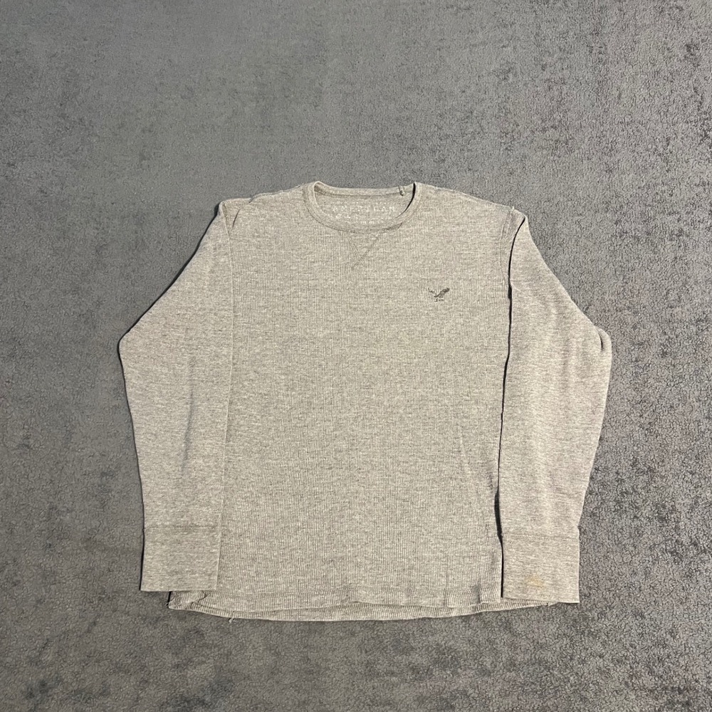 Vintage Y2K American Eagle Mens Thermal Long Sleeve Waffle Knit Large Grunge